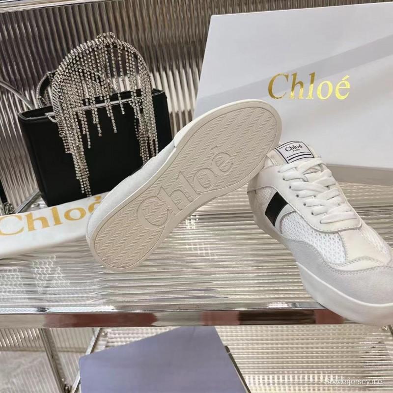 2025 Women Chloé White Mesh Leather Sneakers LY00280