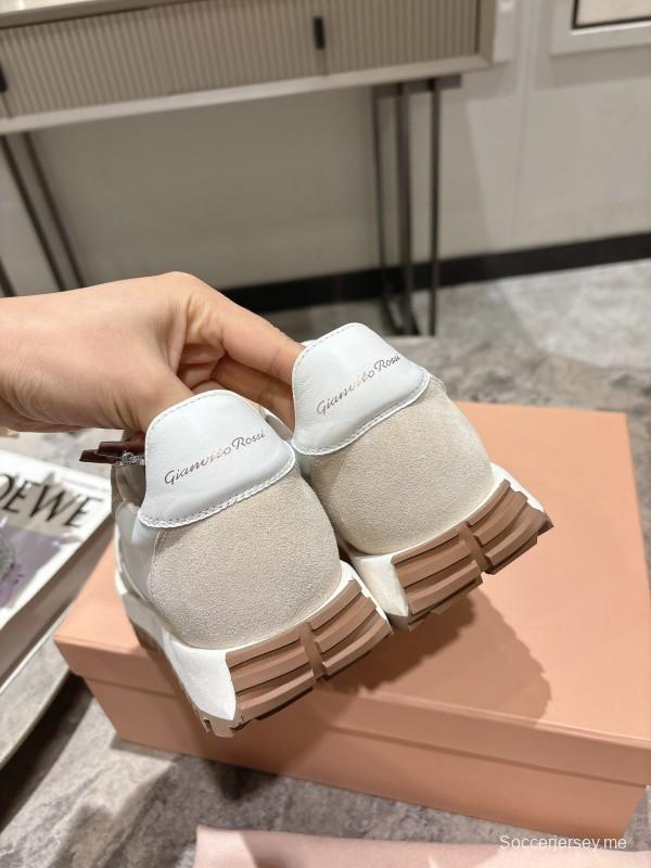 2025 Women Hermès White Beige Leather Mesh Sneakers