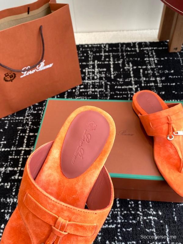 2025 Women Le Parmentier Orange Suede Slippers KFY00280