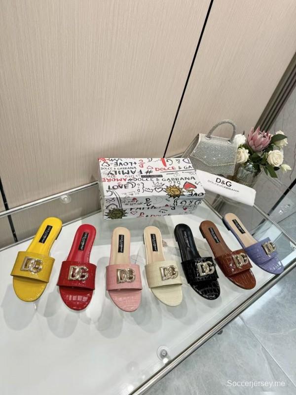 2025 Women Dolce & Gabbana Beige Leather Slippers