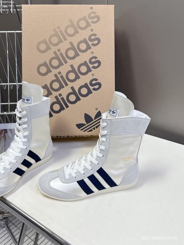 2025 Unisex Adidas White High-Top Sneakers Suede And Fabric Retro Design Original Sole KFY00320