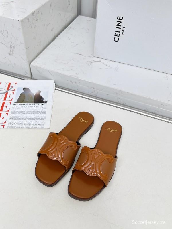 2025 Women CELINE Brown Leather Slippers LY00190