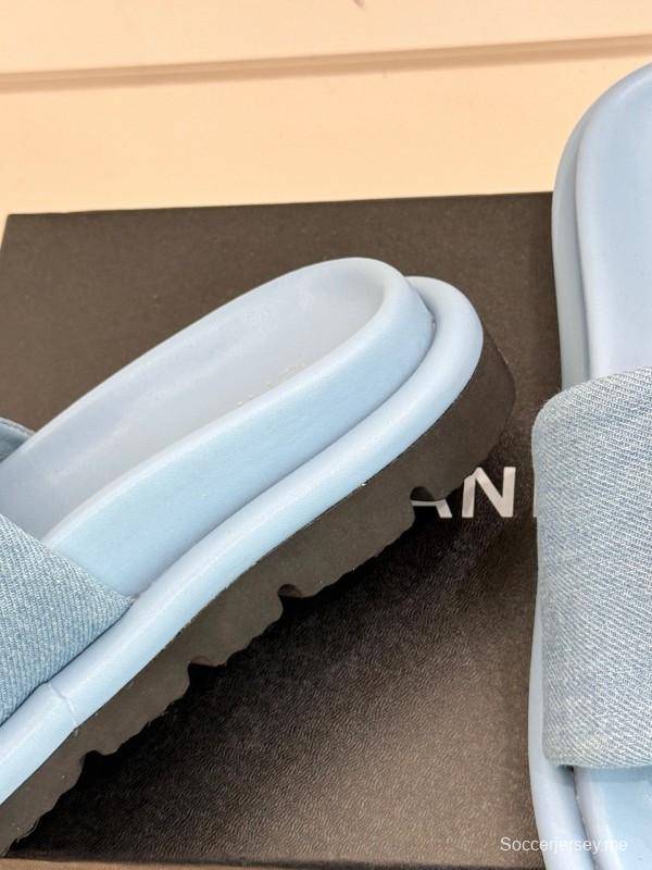 2025 Slippers Chanel Light Blue Denim Slippers KFY00220