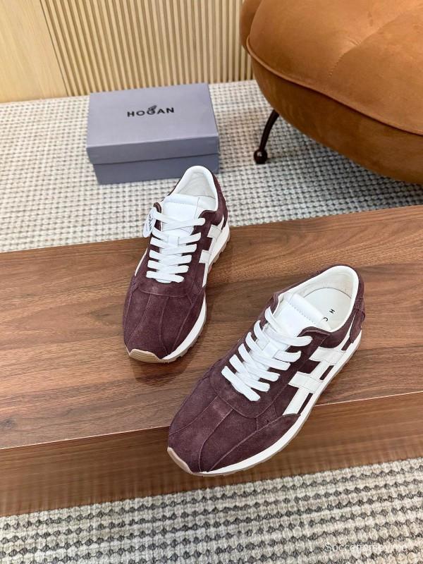 2025 Unisex HOGAN Burgundy White Suede Leather Sneakers
