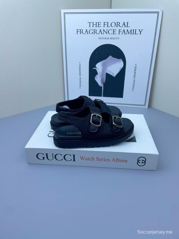 2025 Kids Gucci Black Leather Sandals