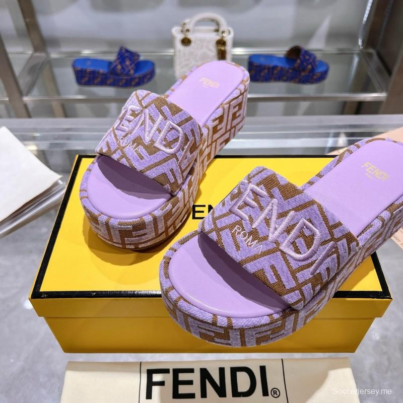 2025 Fendi Lavender Brown Canvas Slippers
