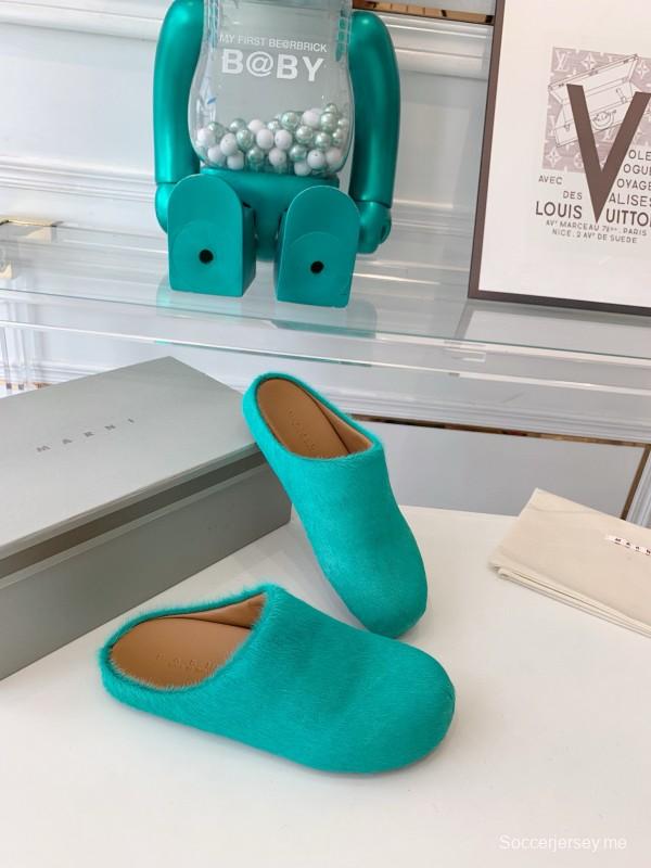 2024 Women Marni Turquoise Calf Hair Mules