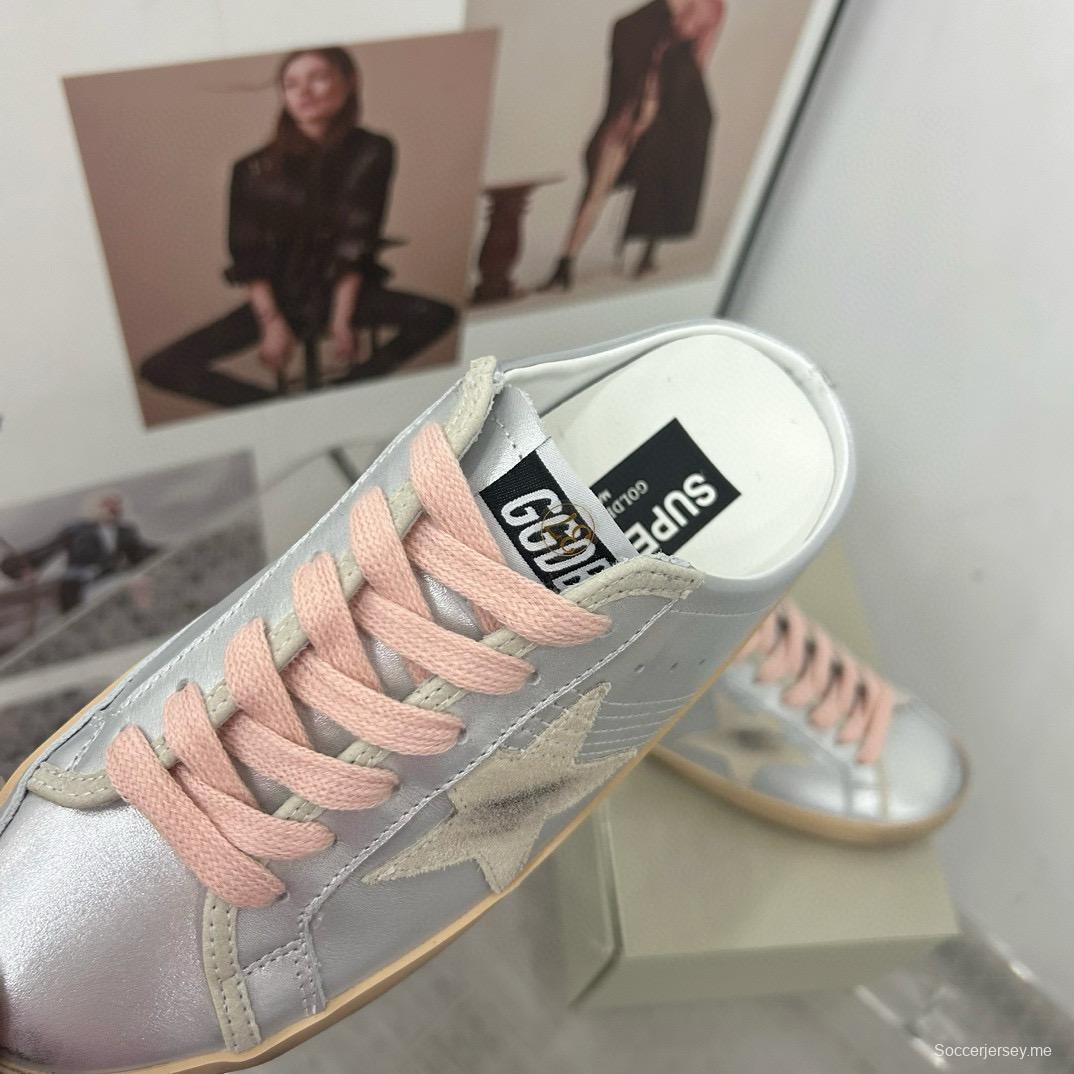 2025 GGDB White Silver Beige Leather Suede Star Sneakers Mule