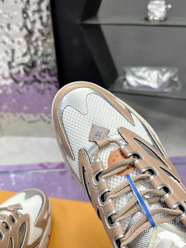 2025 Men Louis Vuitton Gradient Color Beige White Mesh Leather Sneakers MJ00420