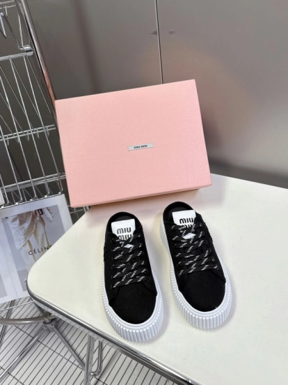 2025 Women Miu Miu Black Canvas Sneakers LY