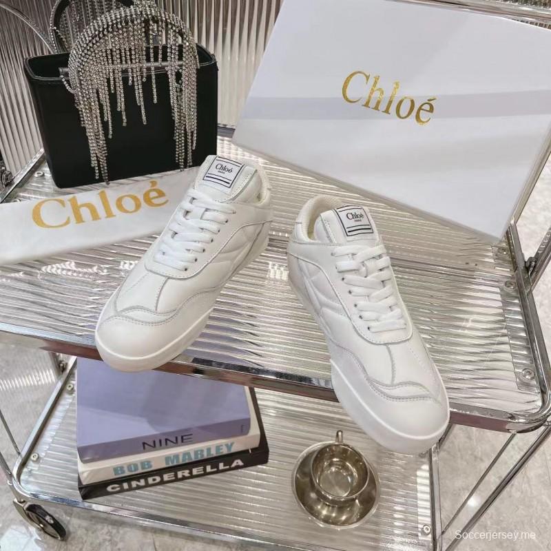 2025 Women Chloé White Leather Sneakers LY00300
