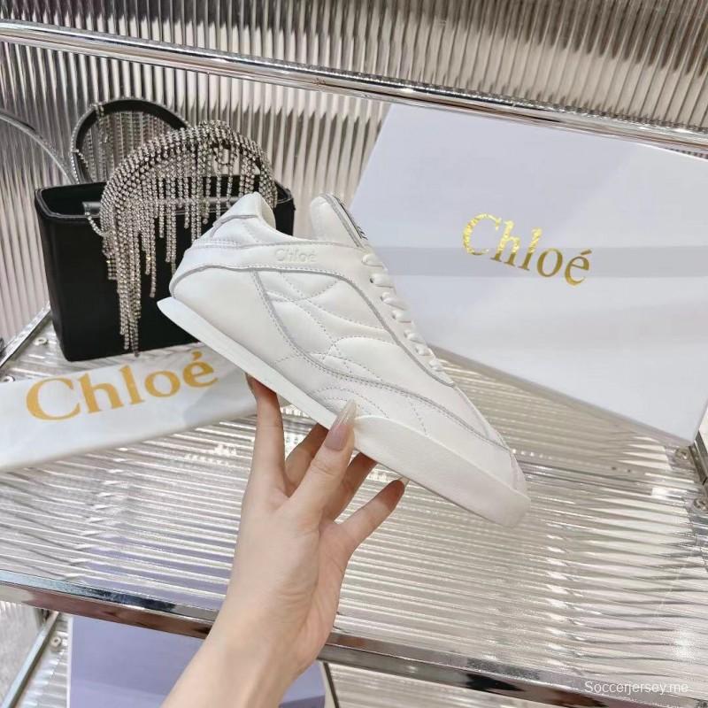 2025 Women Chloé White Leather Sneakers LY00300