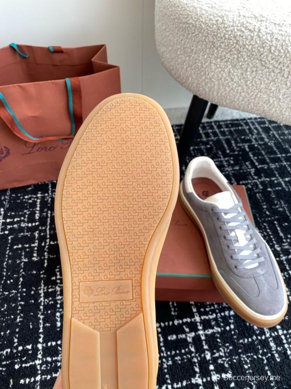 2024 Unisex Loro Piana Grey Suede Calf Leather Trainers MJ00320