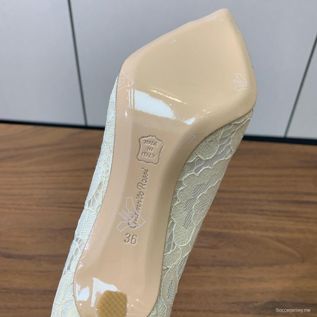 2025 Women Gianvito Rossi White Lace Leather Pumps KFY00280