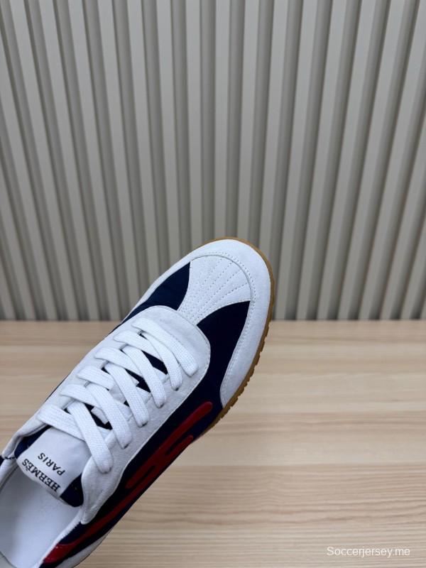 2025 Unisex Hermès White Navy Red Suede Down Fabric Sneakers KFY00300