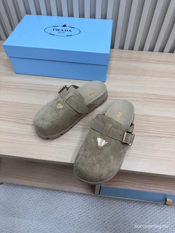 2025 Prada Grey Suede Slippers LY00280