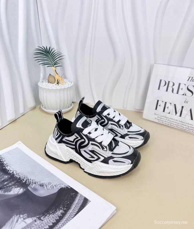2024 Kids Dolce & Gabbana Red White Black Mesh Leather Sneakers