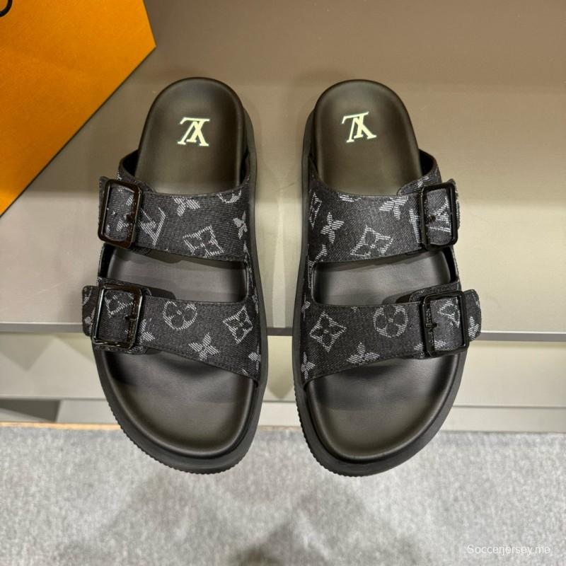 2024 Slippers Louis Vuitton Black Canvas Slippers