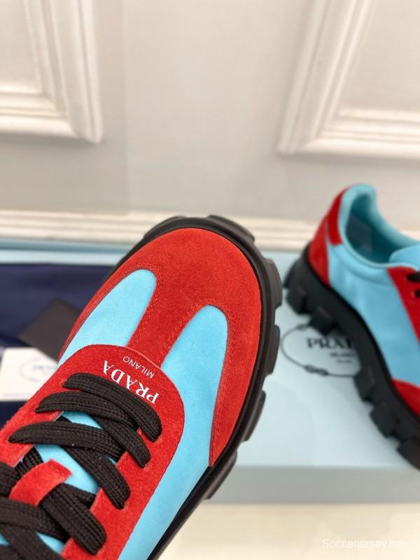 2025 Unisex Prada Blue Red Suede Silk Casual Sneakers KFY00310(F)/KFY00330(M)