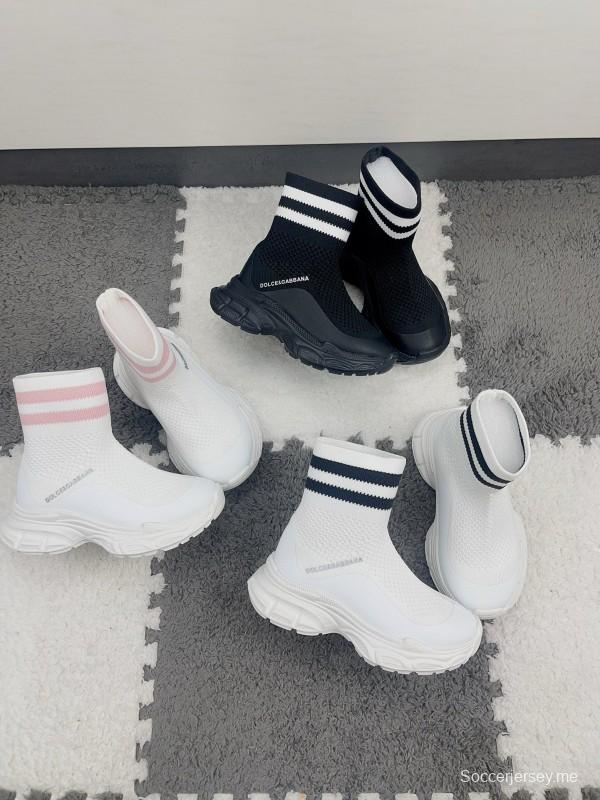 2024 Kids Dolce & Gabbana White Pink Black Knit Fabric Sneaker