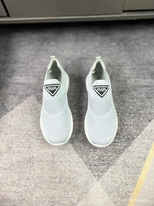 2024 Unisex Prada Light Grey Breathable Flyknit Sneakers MJ00230