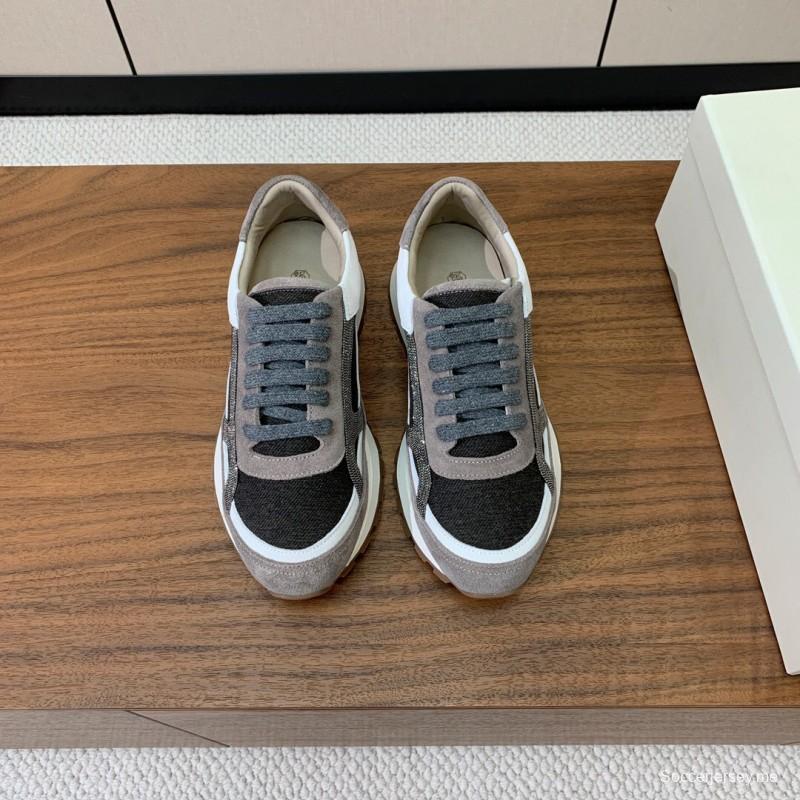 2025 Unisex Brunello Cucinelli Black Grey White Suede Leather Casual Sneakers LY