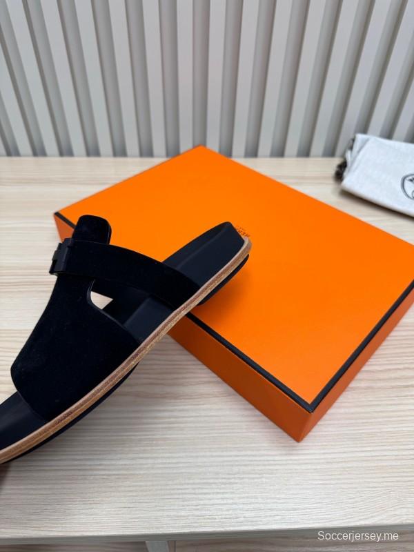 2025 Slippers Hermès Black Suede Sandals