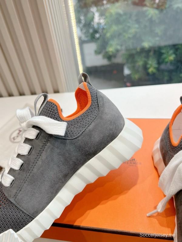 2024 Unisex Hermès Black Orange Calfskin Suede Sneakers MJ00290(M/W)