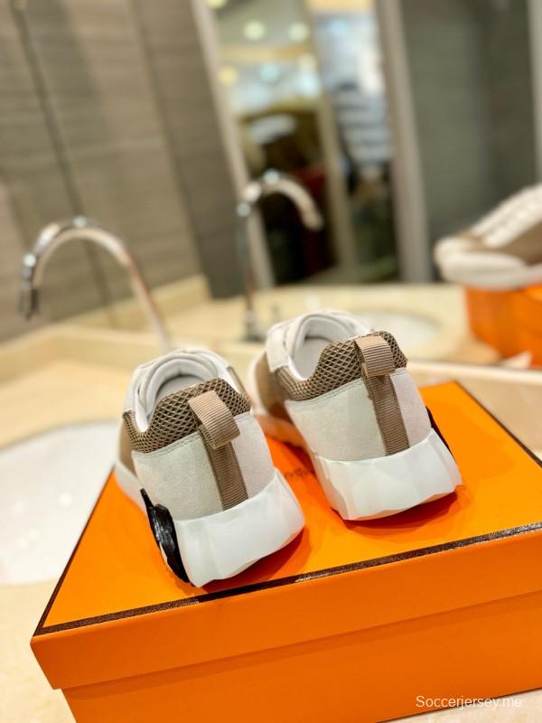2024 Women Hermès beige white mesh leather sneakers