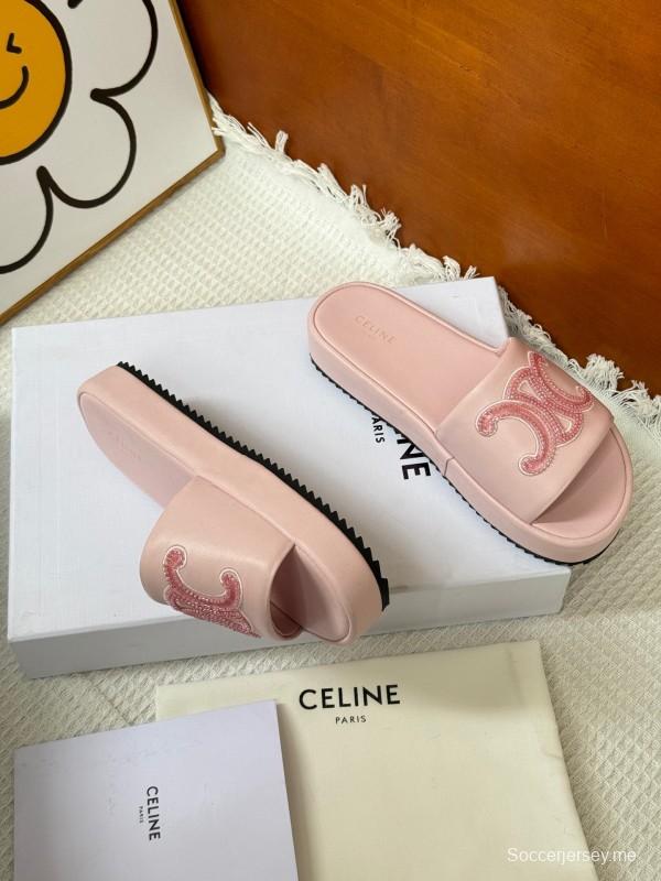 2025 CELINE Pink Leather Slippers