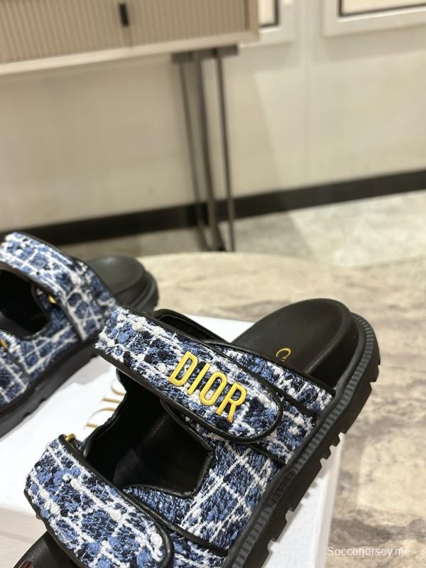2025 Women Dior Black Blue Fabric Sandals KFY00300