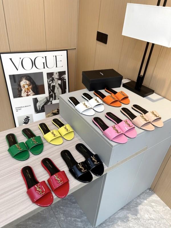 2025 Women Yves Saint Laurent White Leather Slippers LY00180