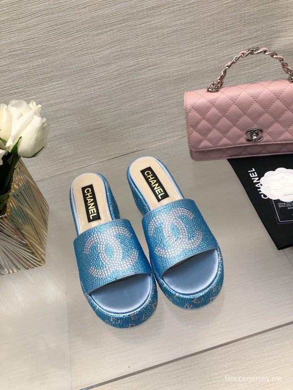2025 CHANEL Blue Leather Slippers