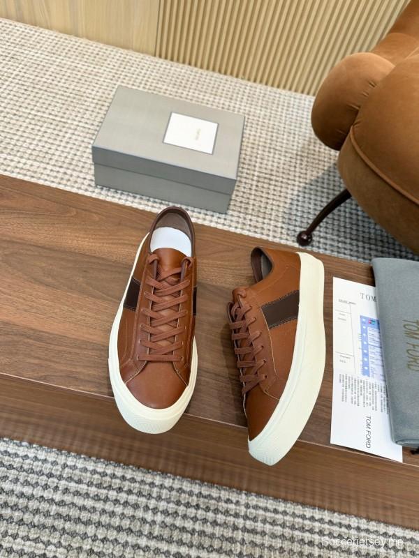 2025 Men TOM FORD Brown Black Leather Sneakers LY00360