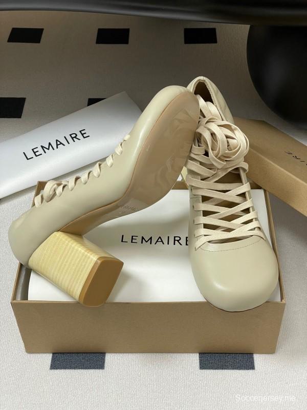 2025 Women Lemaire Ivory Leather Round Toe Block Heel Lace Up KFY00310