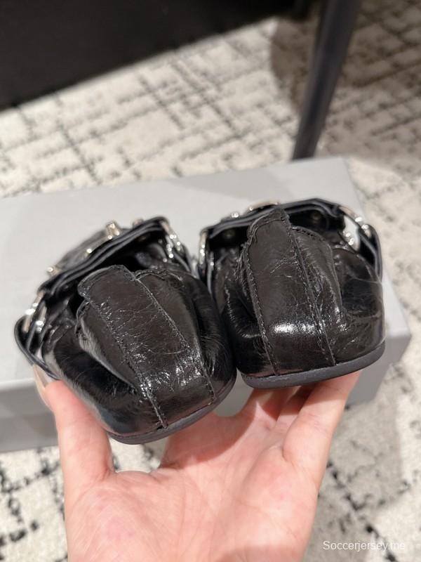 2025 Women Balenciaga Black Leather Ballet Shoes