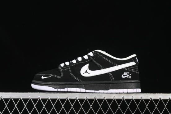 حذاء تزلج نايك SB Dunk Dunk Low All Black White Swoosh Anniversary الذكرى السنوية الراقية ذات الرقبة المنخفضة المخصصة - LW1818-117