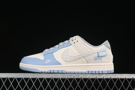 حذاء تزلج نايك SB Dunk Dunk Low Stussy Collaboration أزرق جامعي مزين بنقوش الأزهار في ذكرى سنوية حذاء تزلج كاجوال منخفض مخصص - XS6089-591