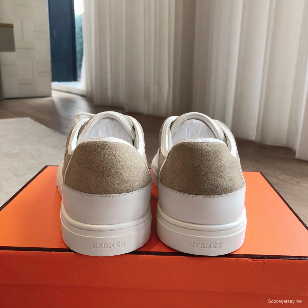 2025 Unisex Hermès Beige White Canvas Leather Sneakers AS00380