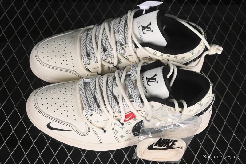 حذاء كرة السلة نايك اير جوردان 1 لاو AJ1 AJ1 من نايك اير جوردان 1 AJ1 أسود من القماش المزين برباط من القماش السحابي ذو الأربطة العالية والمخصص لكرة السلة الرجعية - YX5066-356