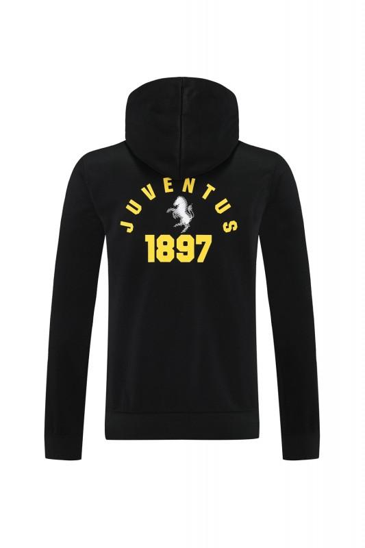 25/26 يوفنتوس جاكيت بغطاء أسود بغطاء أسود بسحاب كامل + بنطلون طويل