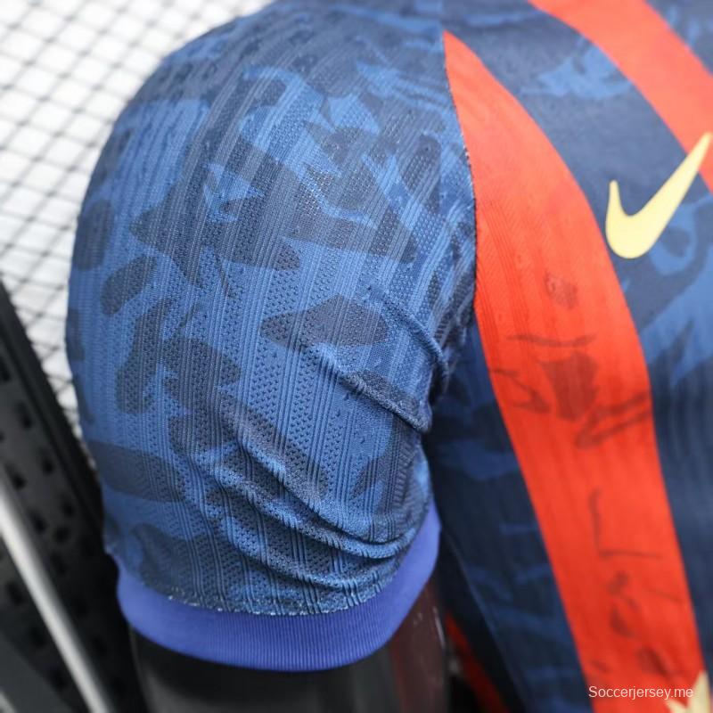 إصدار اللاعب 25/26 قميص برشلونة المنزلي أزرق مخطط بالأحمر مع راعي سبوتيفاي