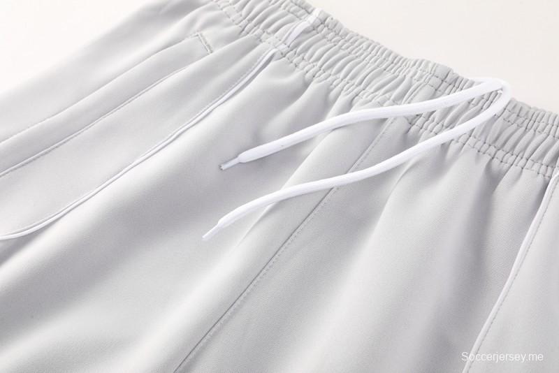 25/26 ريال مدريد جاكيت بسحاب كامل رمادي/أبيض + بنطلون طويل