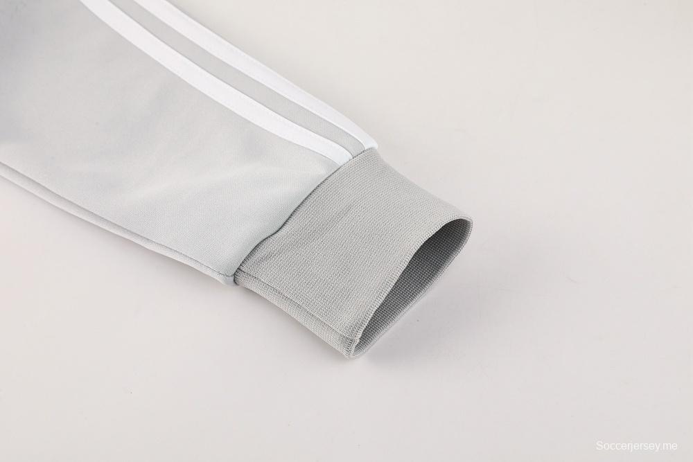 25/26 جاكيت ريال مدريد رمادي كامل بسحاب + بنطلون طويل