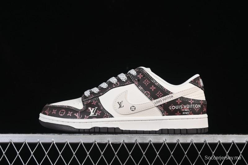حذاء تزلج كلاسيكي كلاسيكي كلاسيكي كلاسيكي من نايك SB Dunk Low LV Collaboration أبيض بني كلاسيكي مخصص للذكرى السنوية - CX5050-Y05