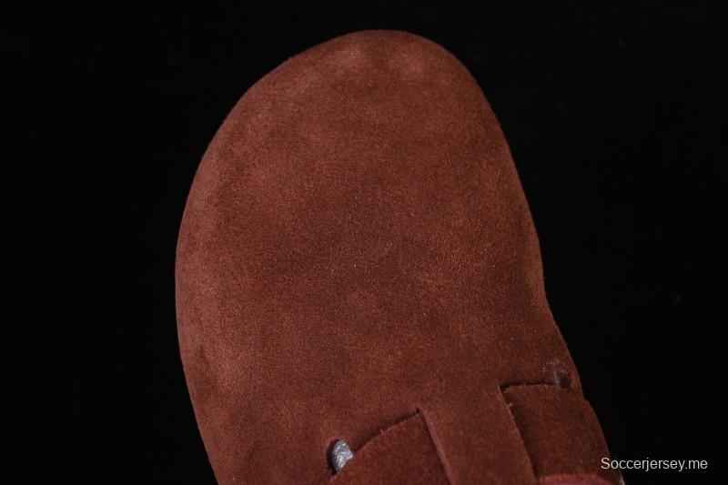 سلسلة صنادل بيركنستوك بجزء علوي من الجلد الناعم ونعل وسطي من المطاط الفلين - نبيذ أحمر