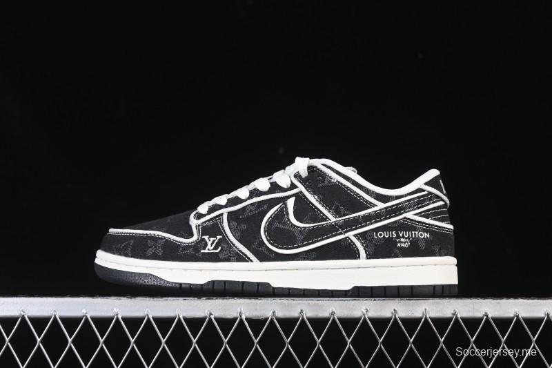 حذاء تزلج نايك SB Dunk Dunk Low LV Collaboration باللون الأبيض الداكن الأسود الداكن الدنيم المنخفض المخصص للتزلج - SC0601-467