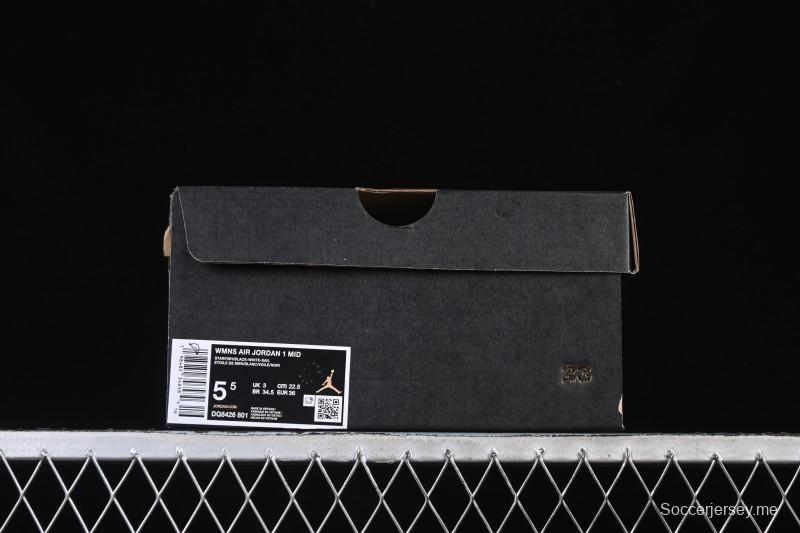 حذاء نايك اير جوردان 1 اير جوردان 1 ميد AJ1 متوسط الطراز الكاجوال بتصميم أسود أبيض برتقالي - DQ8426-801