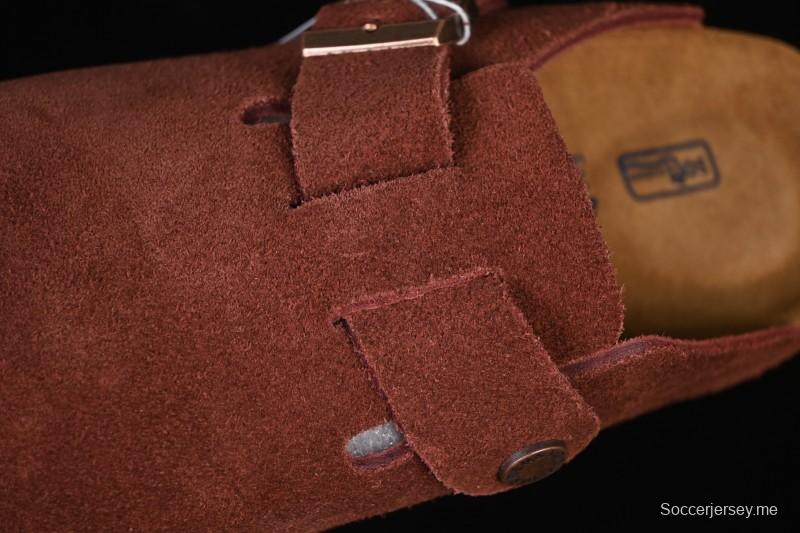 سلسلة صنادل بيركنستوك بجزء علوي من الجلد الناعم ونعل وسطي من المطاط الفلين - نبيذ أحمر