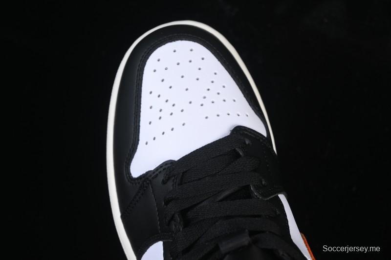 حذاء نايك اير جوردان 1 اير جوردان 1 ميد AJ1 متوسط الطراز الكاجوال بتصميم أسود أبيض برتقالي - DQ8426-801